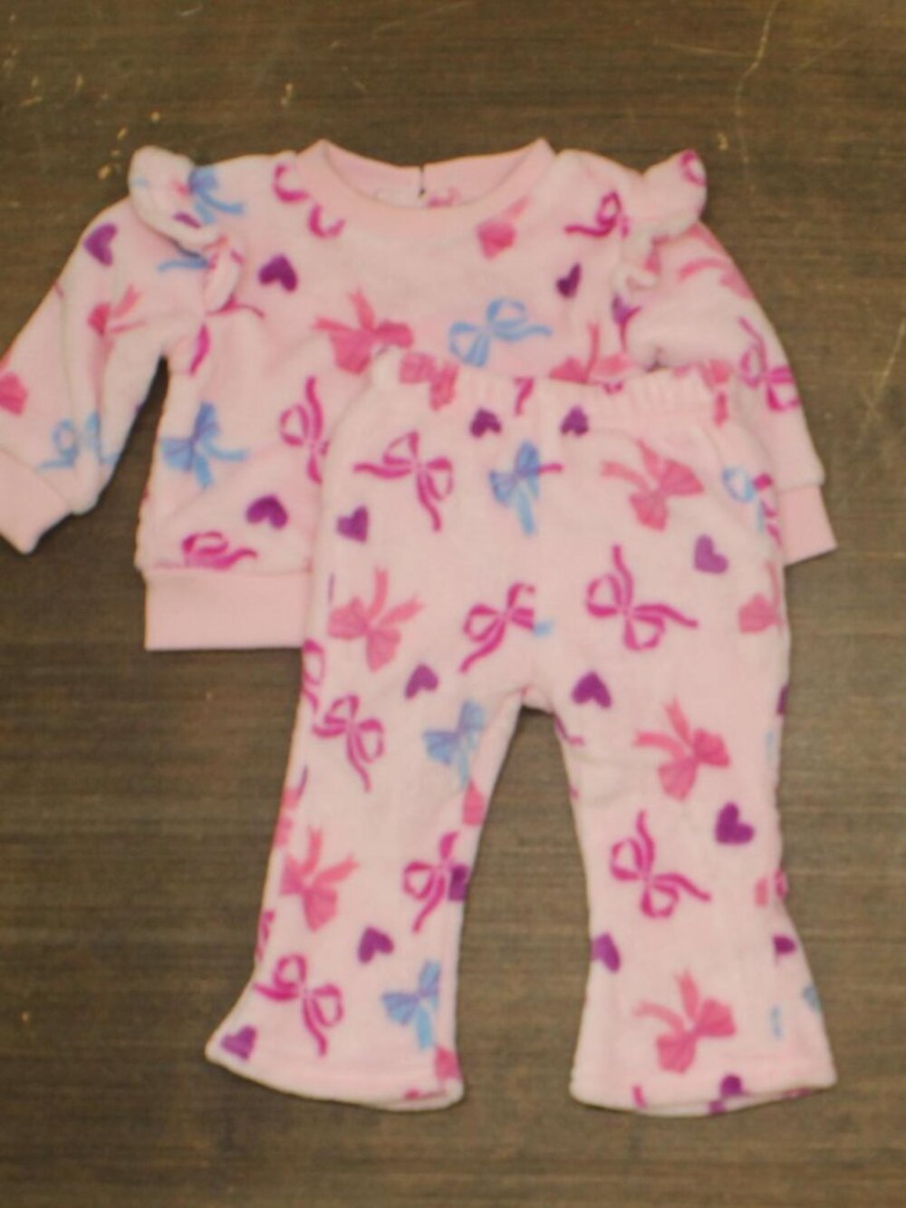 Rare Editions Baby Girls 2-Piece Bow Printed Pajama Set Fleece Pink Multi 12M